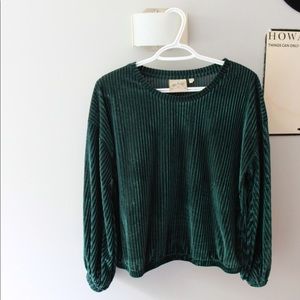 Green velvet sweater